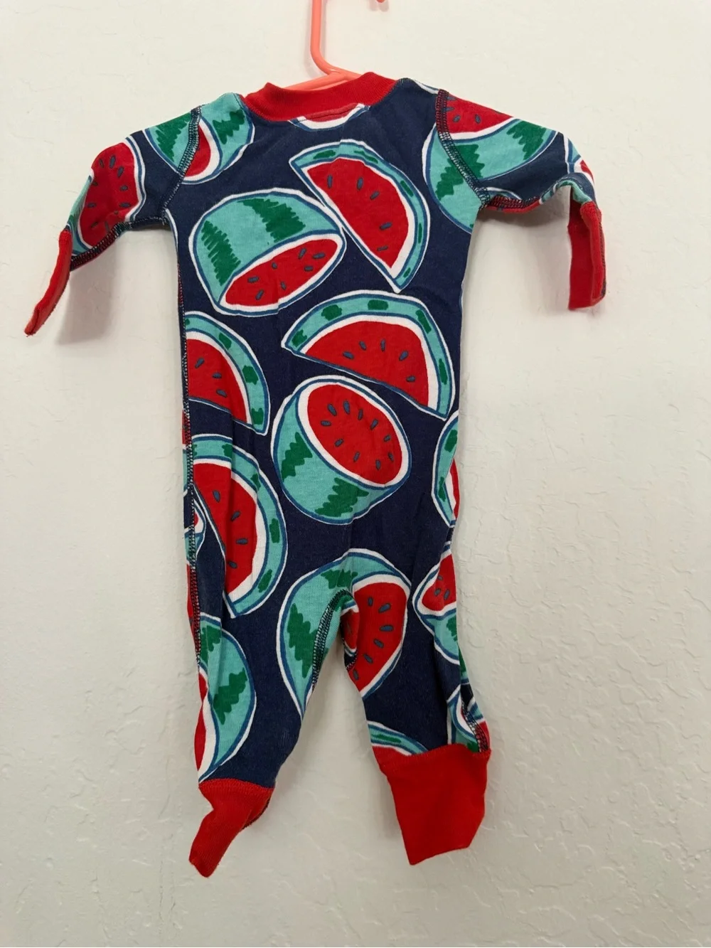 Hanna Andersson Navy Watermelon Print One-Piece Footie - Red Trim